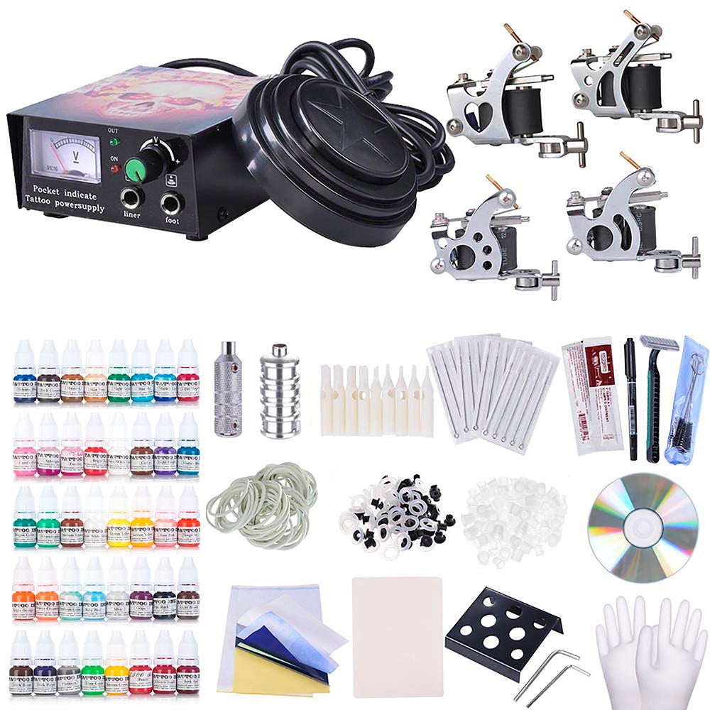 Yescom 4 Tattoo Machine Kit w/ LCD Power Supply 40 Color Inks