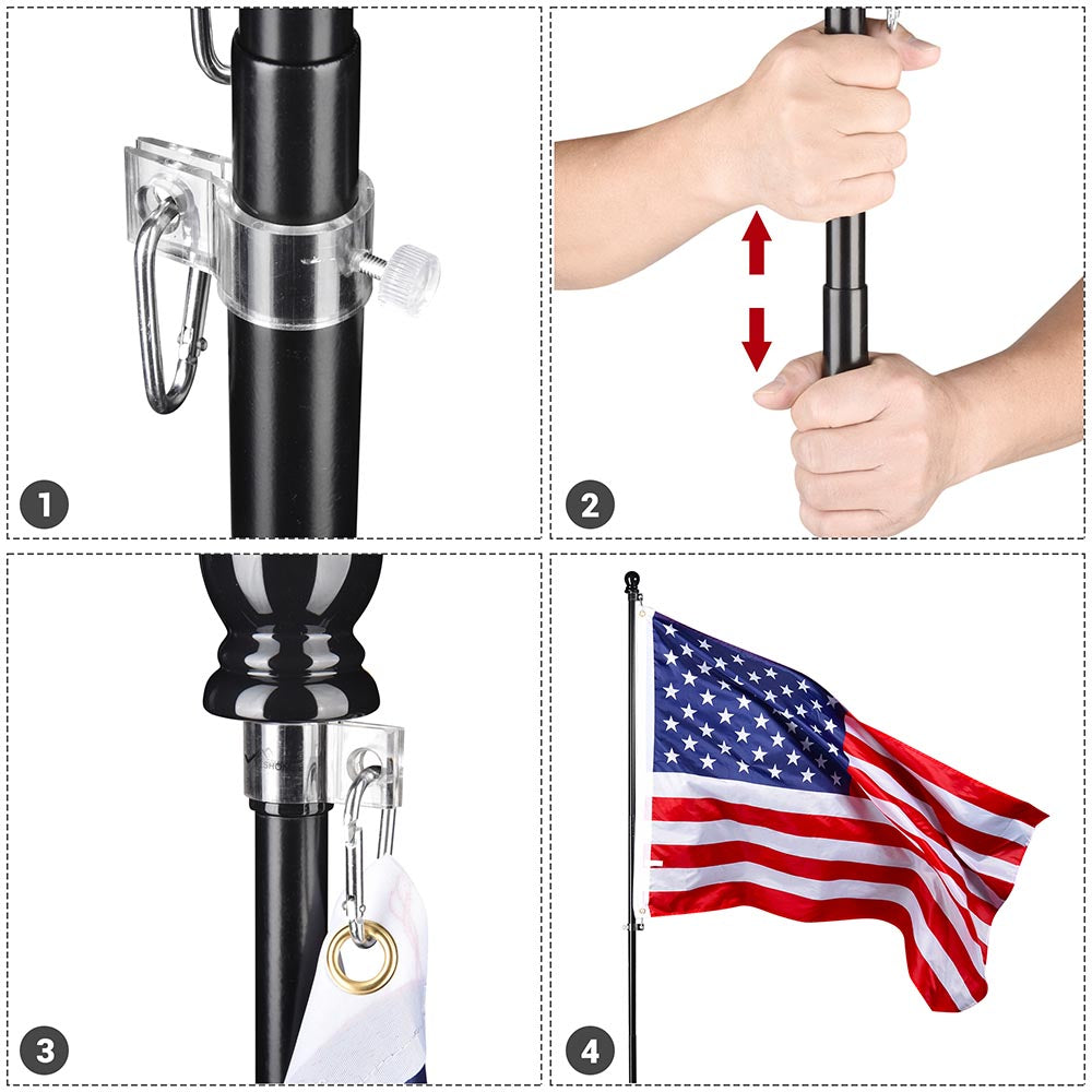 Yescom 6' American Aluminum Telescopic Flag Pole Set Black