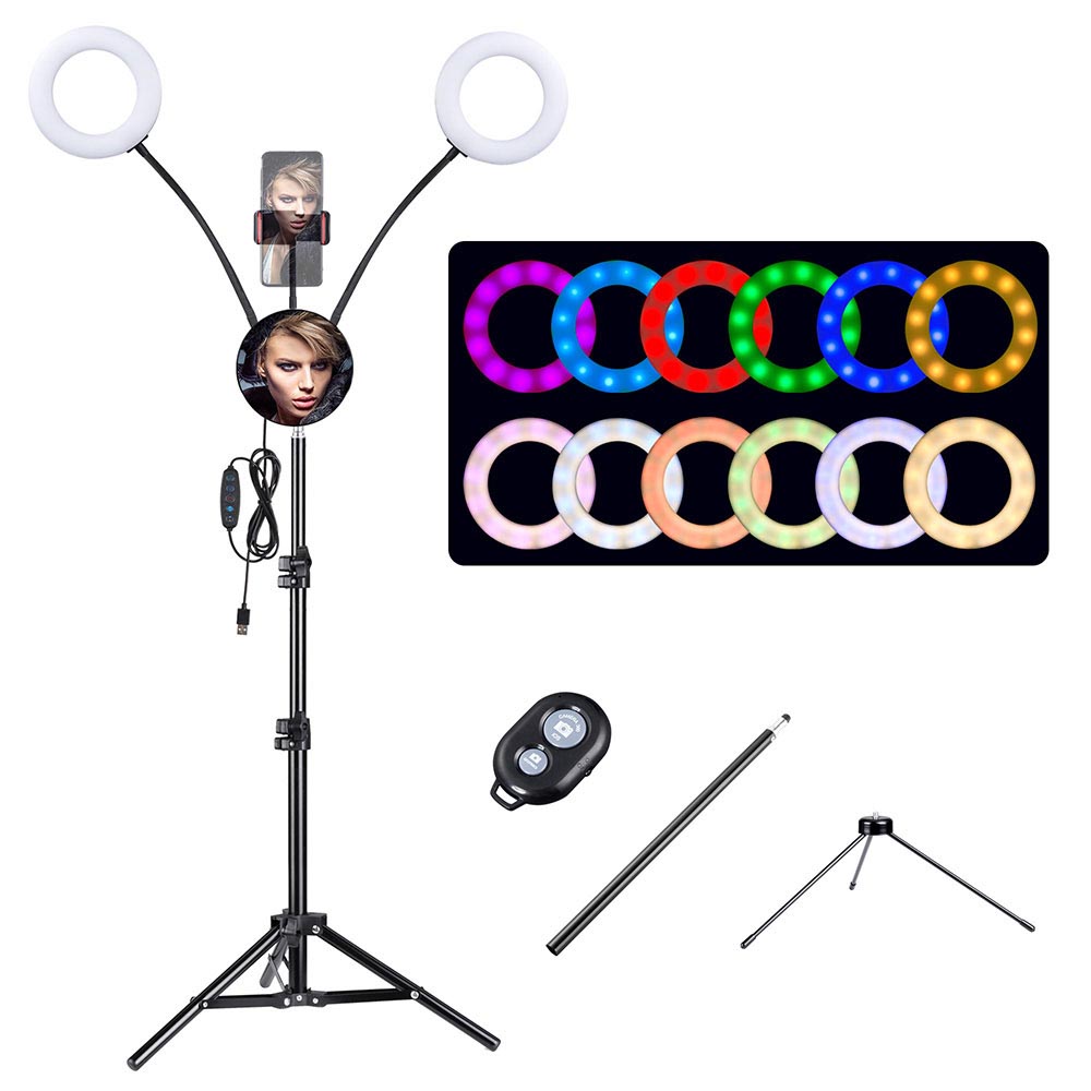 Yescom 7 Dual Ring Light RGB Selfie Mirror Phone Holder Remote