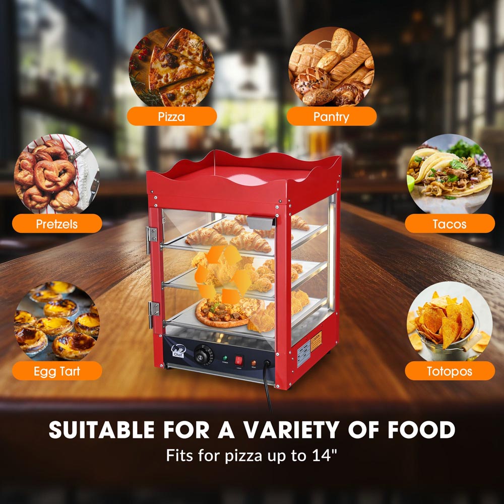 Yescom Pizza Food Warmer Commercial Countertop Display Case 3 Tier