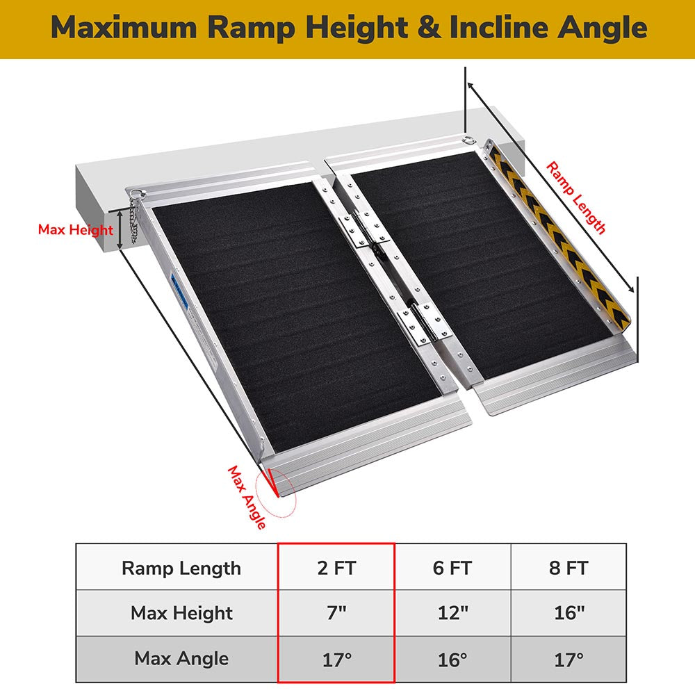 Yescom Wheelchair Ramp 600lb Capacity 2'x29 Aluminum w/ Non-Slip Surface