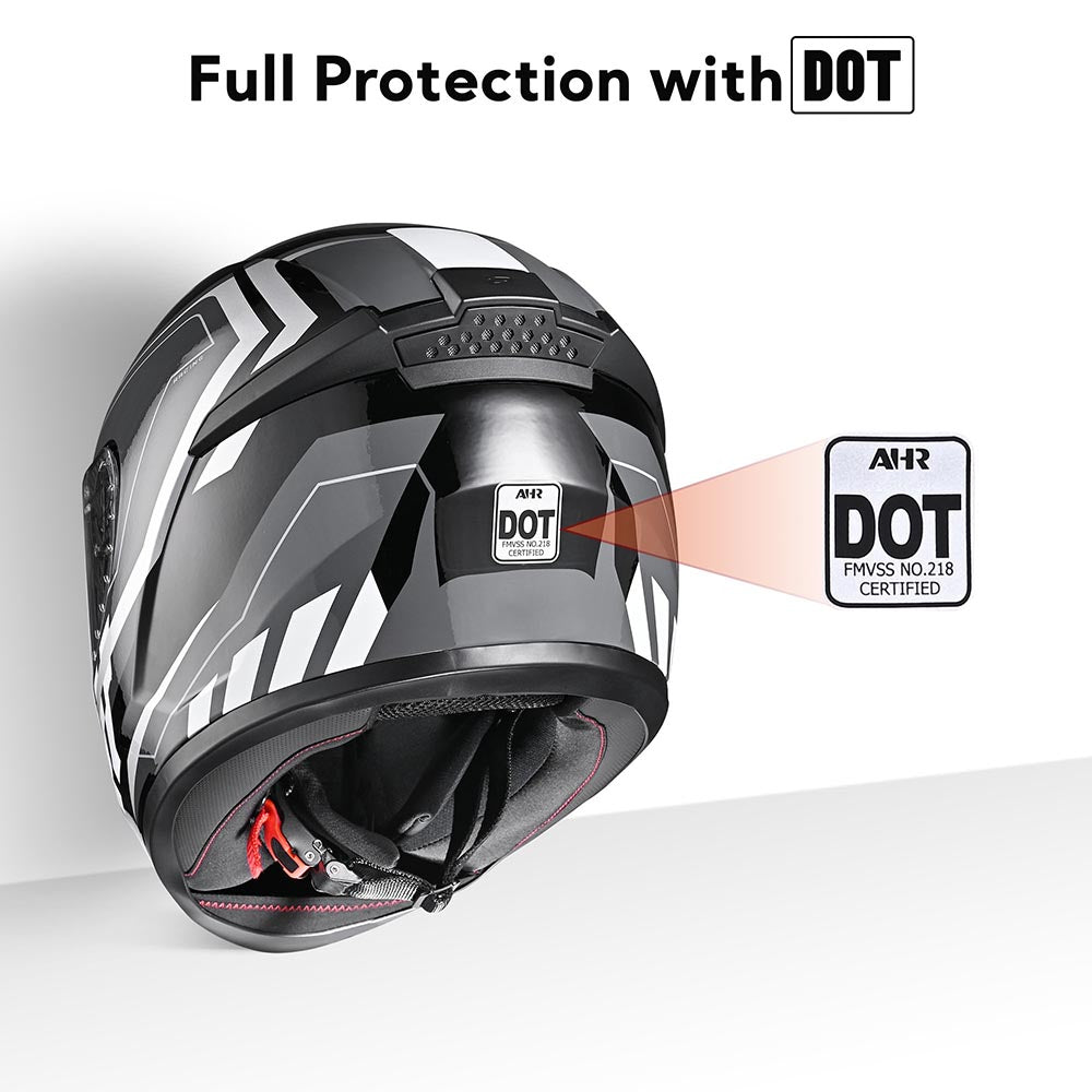 AHR RUN-F3 DOT Motorcycle Helmet Full Black Gray