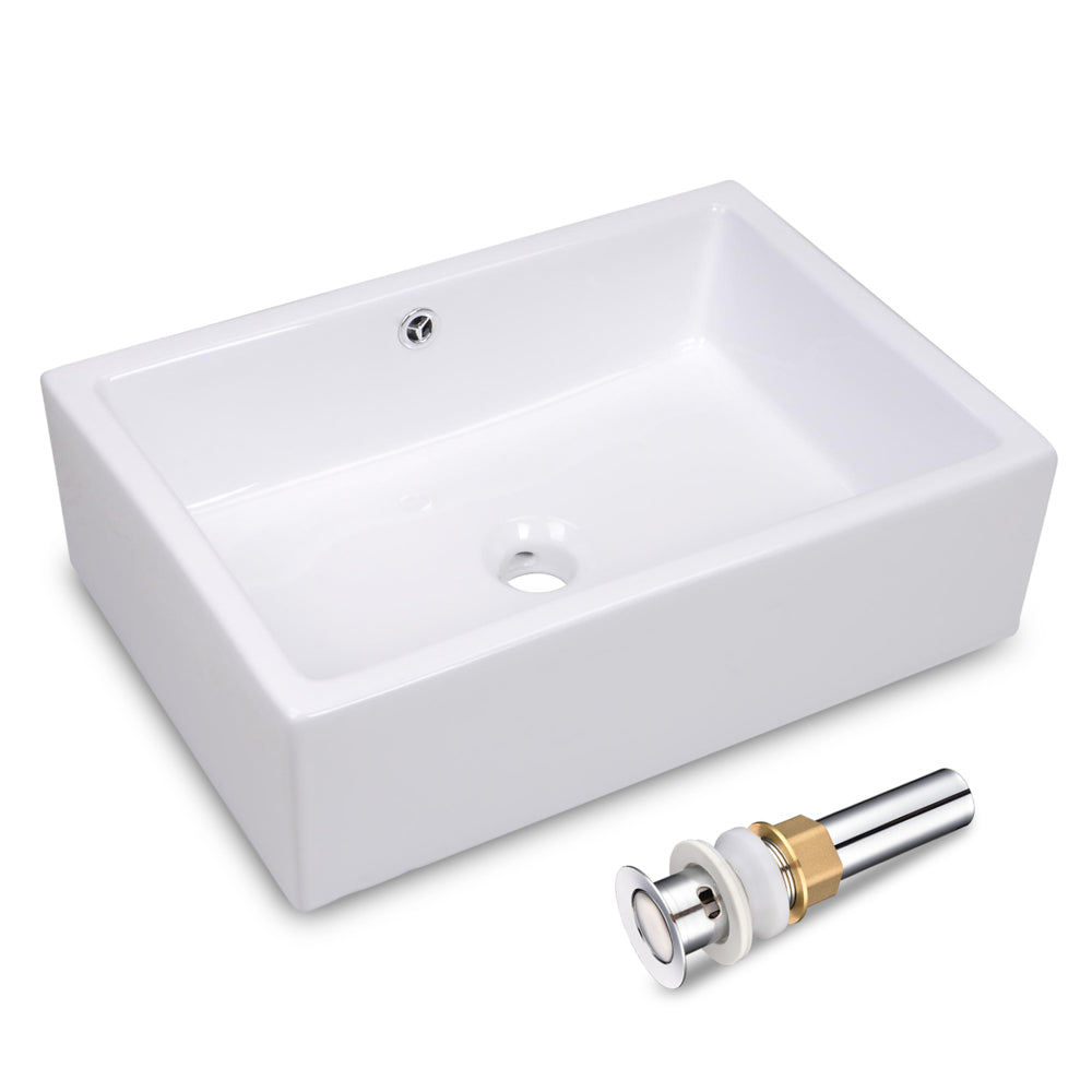 Aquaterior 20 Rectangle Porcelain Bathroom Sink Overflow w/ Drain