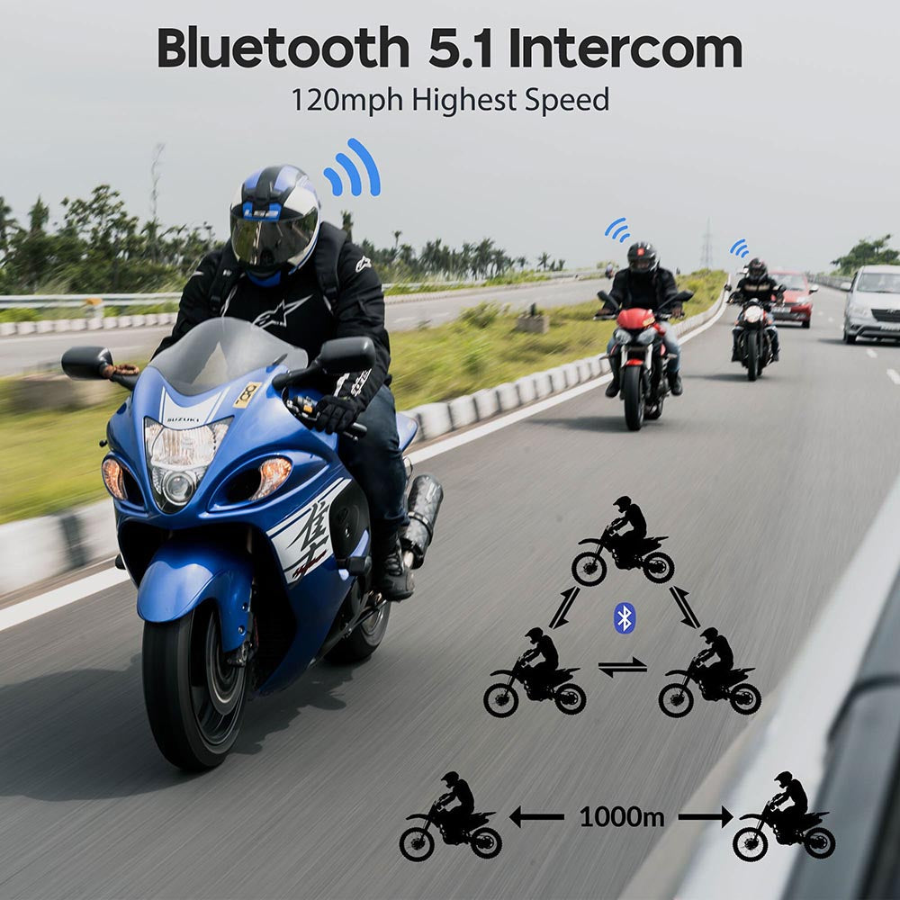 AHR Motorcycle Helmet Bluetooth Headset Intercom 2 Riders 1000M