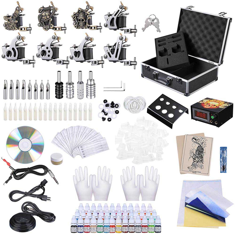 Yescom 8 Tattoo Machine Kit w/ LCD Power Supply 40 Color Inks & Case