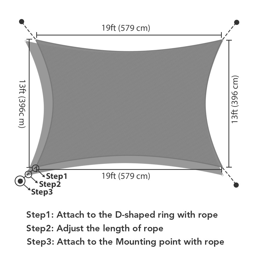 Yescom Patio Rectangle Sun Sail Shade Canopy 13ftx19ft