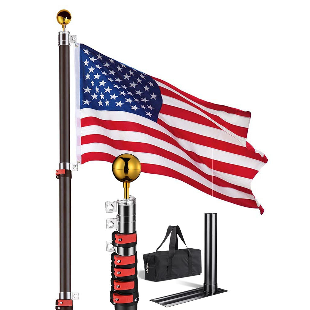 Yescom 30ft. Telescopic Flagpole with Tire Mount Black