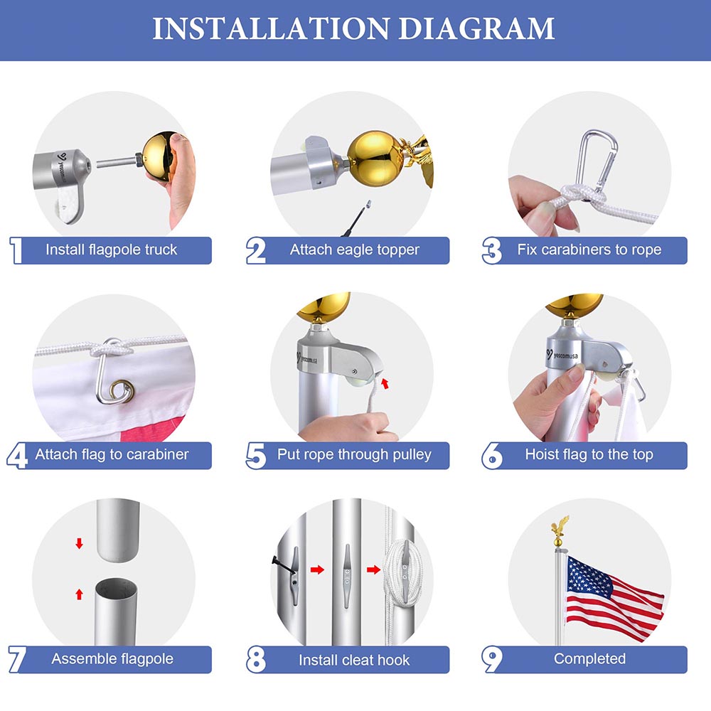 Yescom 20' Sectional Flag Pole and Flag Kit with Regal Eagle