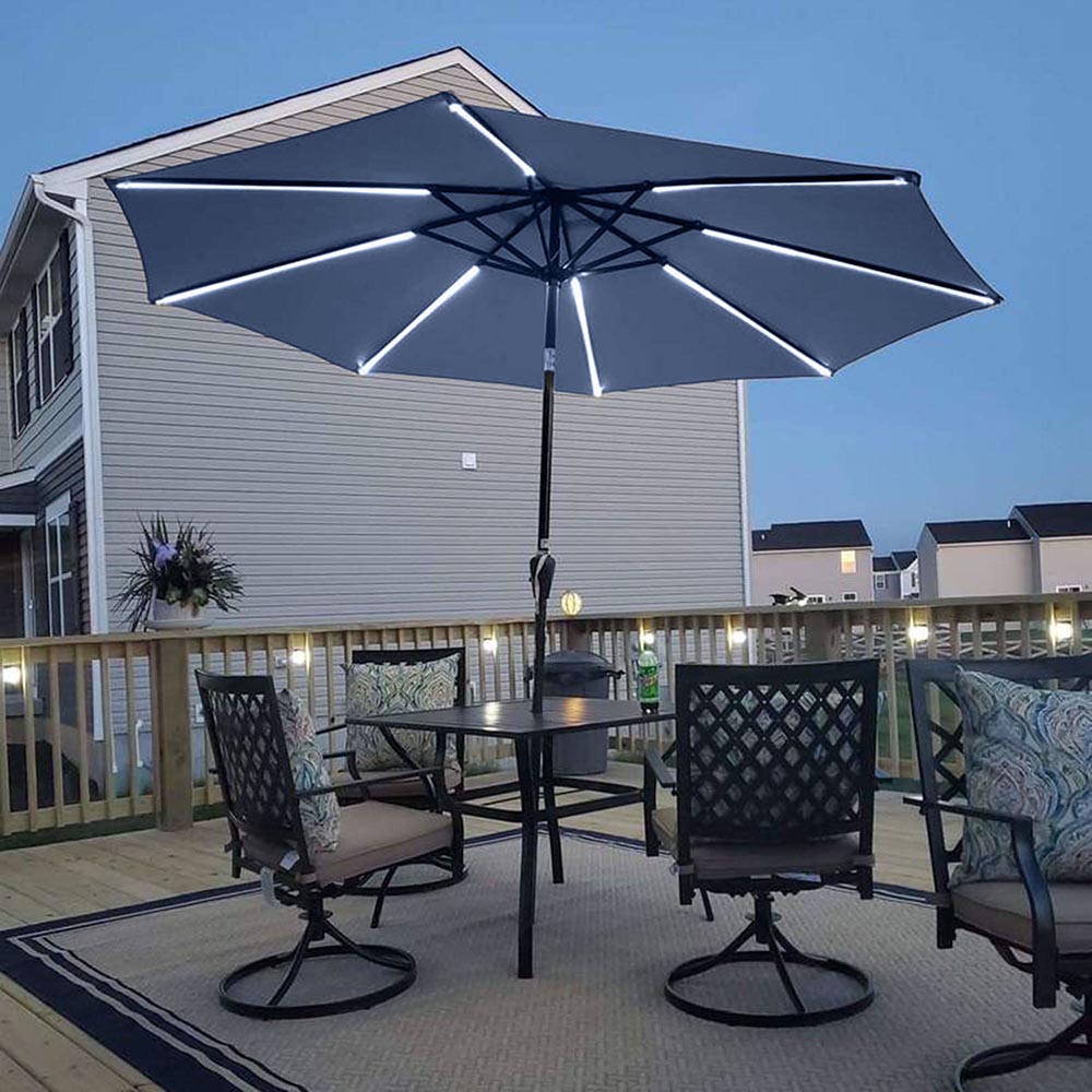 Yescom Solar Umbrella w/ Lights Tilt Market Umbrella 10ft 8-Rib