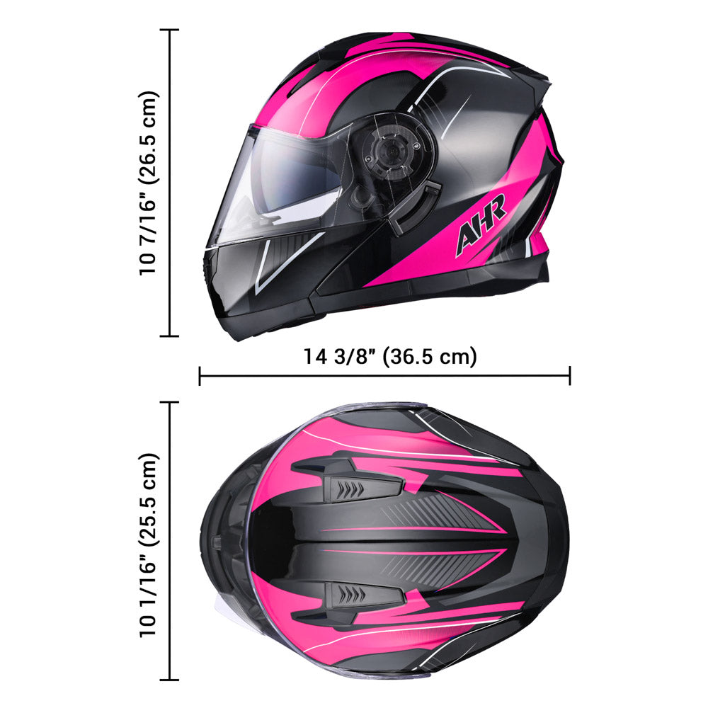 AHR RUN-M3 Modular Helmet Flip Up DOT 2-Visors Black Pink