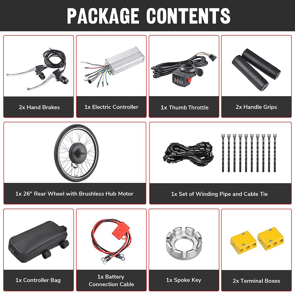 Yescom Brushless Electric Bicycle Engine, 48v 1000w Rear Wheel Hub Motor Kit