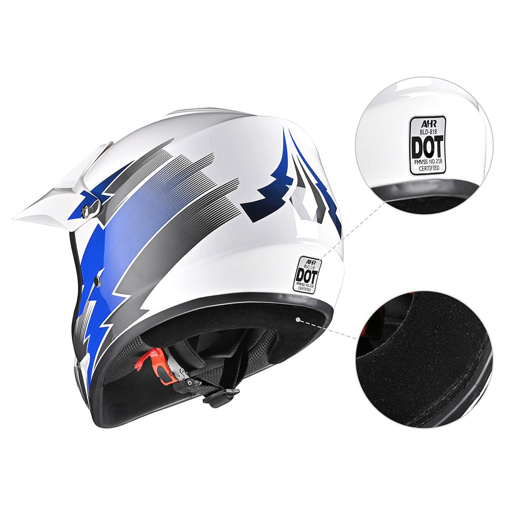 AHR Dirt Bike Helmet for Youth H-VEN12 DOT Blue