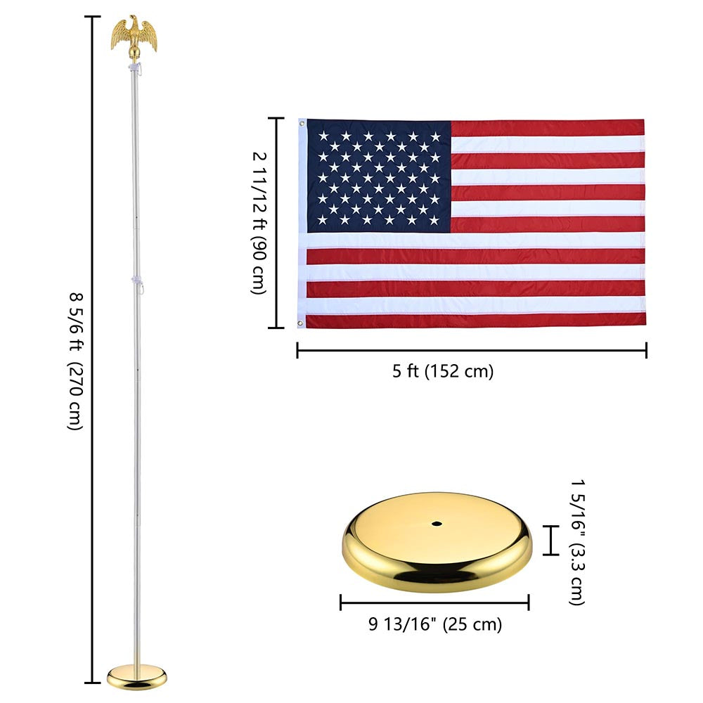 Yescom 8' Indoor Flagpoles with Stand US Flag 2-Pack