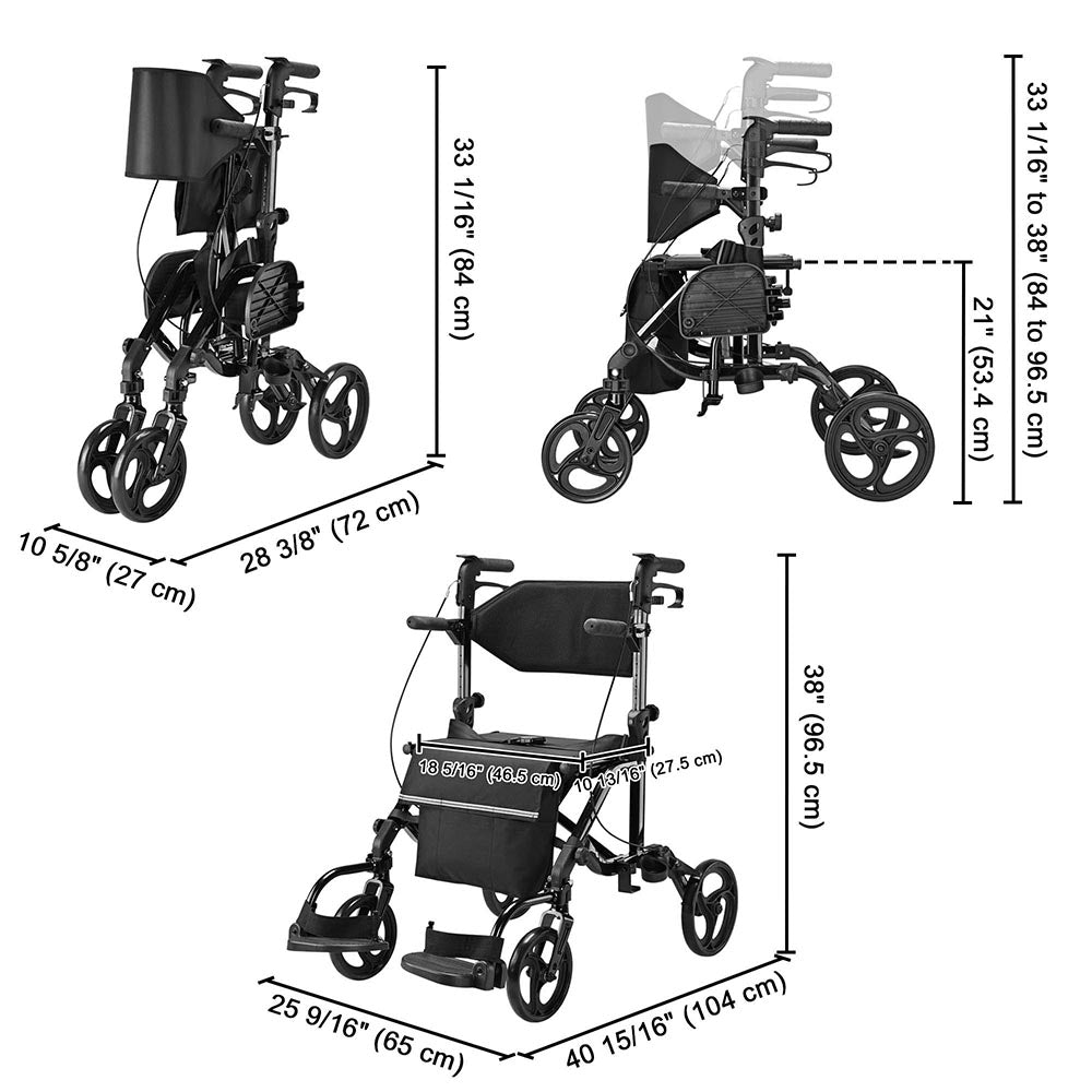 Yescom Rollator Walker with Seat Footrest Armrest Backrest 4 Wheels