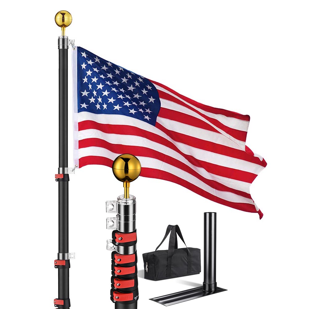 Yescom 20ft. Telescopic Flagpole with Tire Mount Black