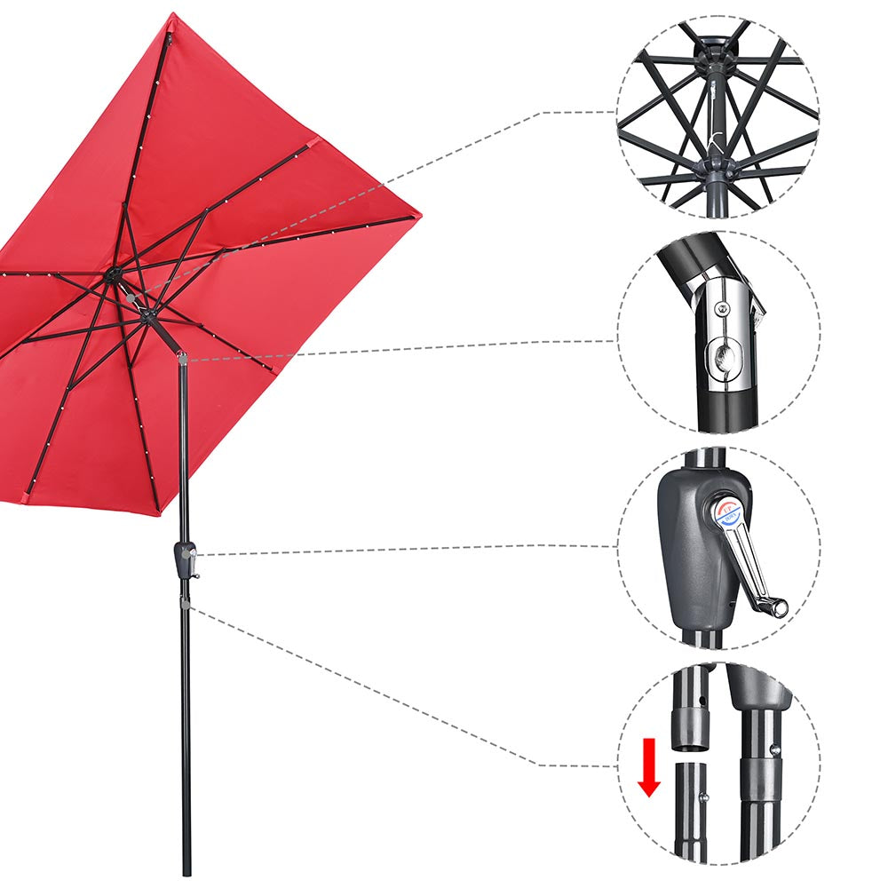 Yescom Prelit Patio Umbrella with Lights Square 9' 8-Rib Red