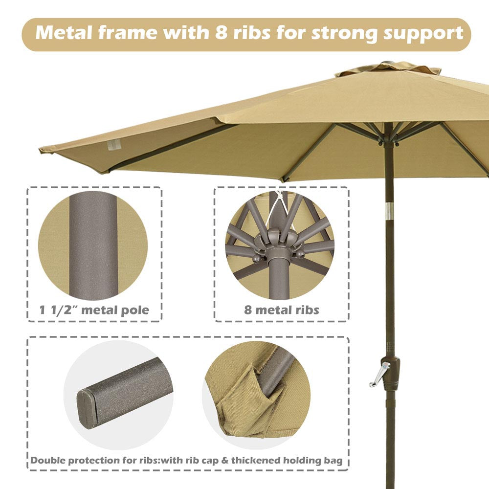 Yescom 9ft 8-Rib Patio Tilt Market Umbrella w/ 200gsm Canopy Tan