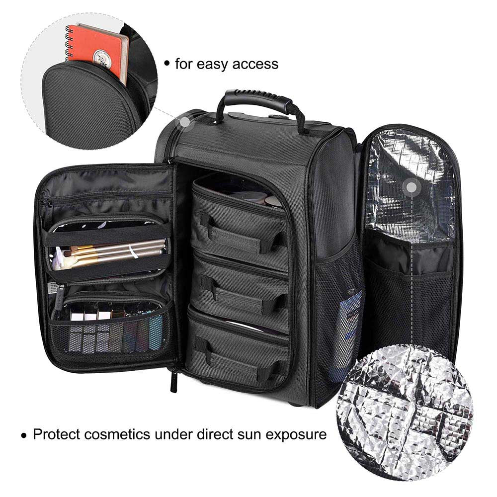 Byootique Rolling Makeup Backpack with 5 Clear Pouches