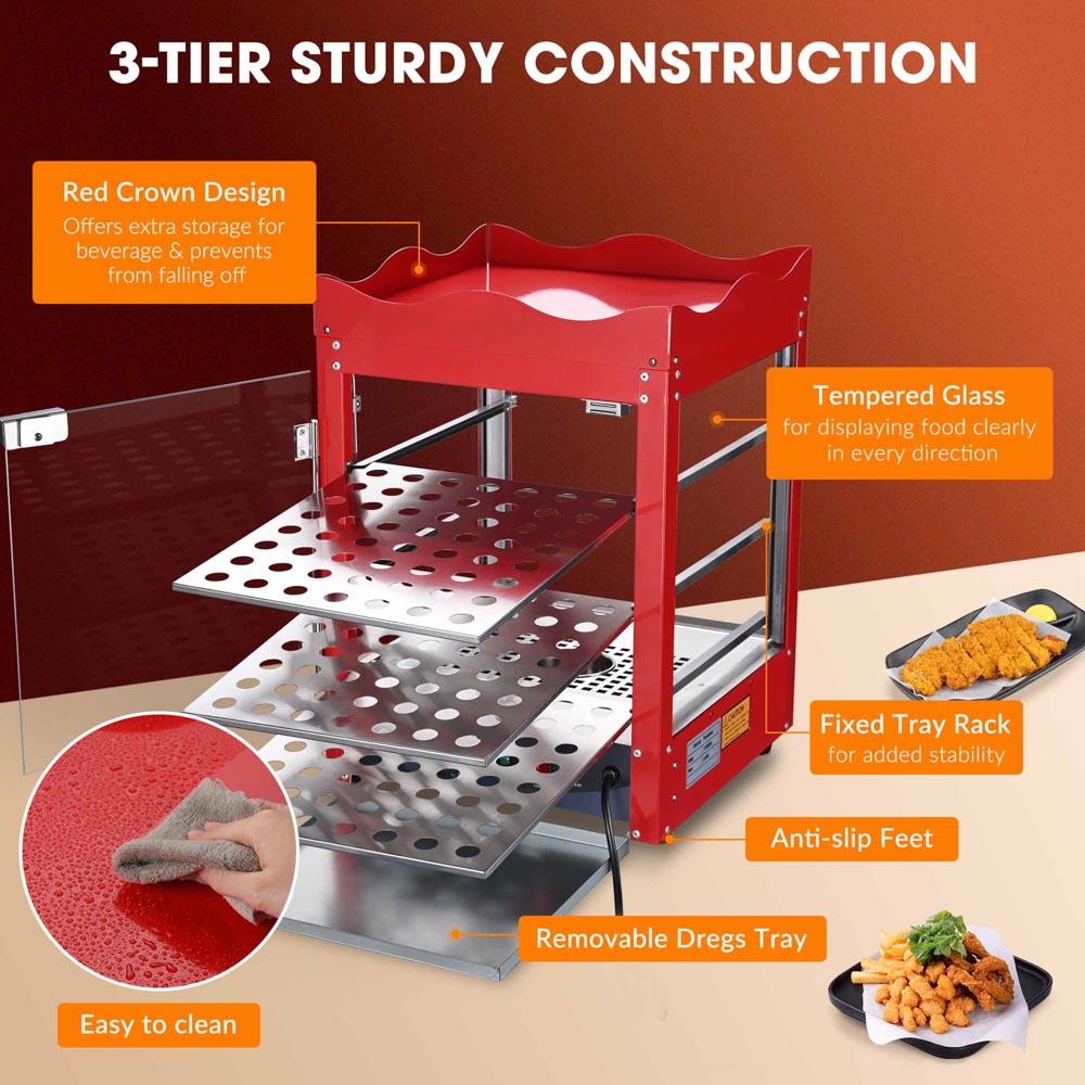 Yescom Pizza Food Warmer Commercial Countertop Display Case 3 Tier