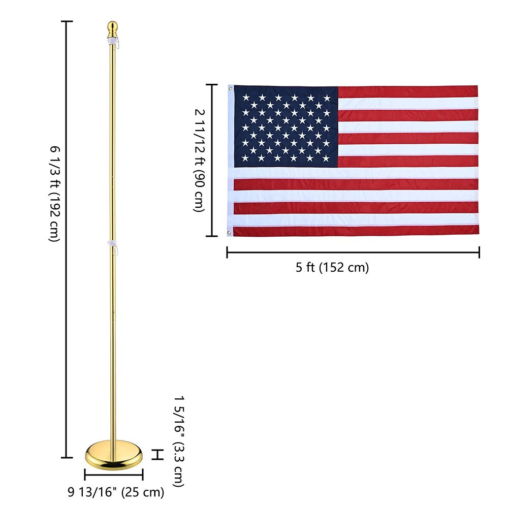 Yescom 6' Indoor Flagpoles with Stand US Flag 2-Pack