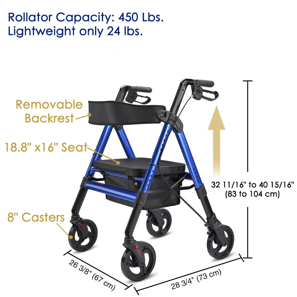 Yescom Rollator Walker with Seat Backrest 8 Casters 450lbs Capacity