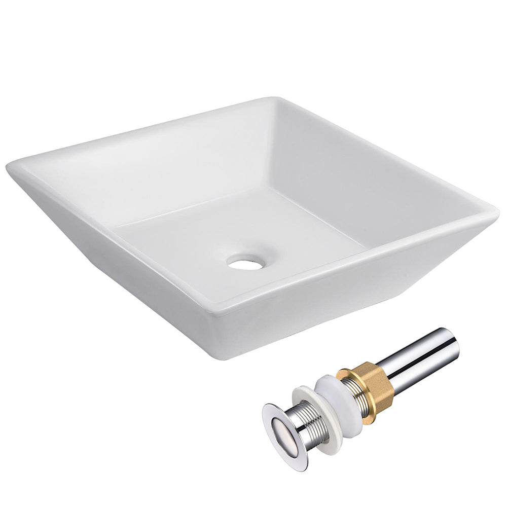 Aquaterior 16 Square Porcelain Bathroom Sink Vanity Vessel w/ Drain