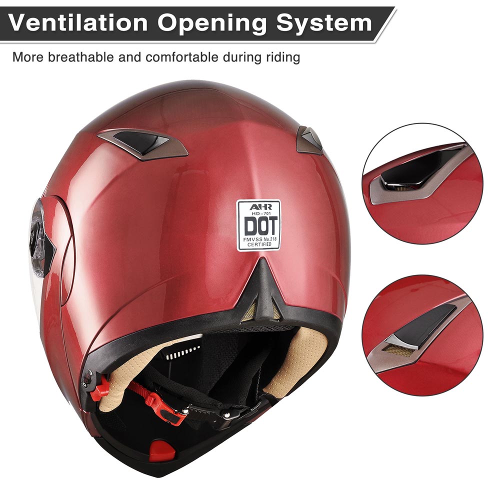 AHR Modular Helmet Flip Up Full Face Dual Visors DOT Red