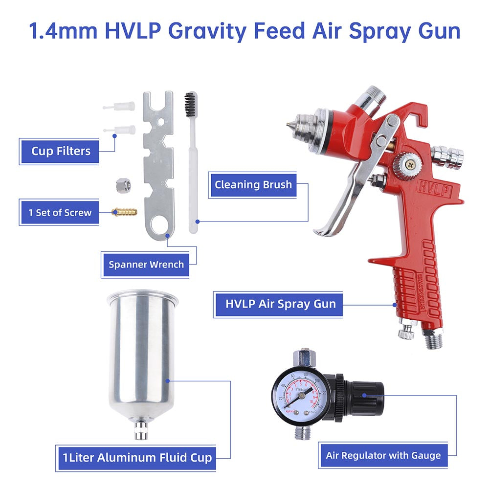 Yescom Automotive Paint Sprayer Gavity Feed HVLP Spray Gun 1.4mm