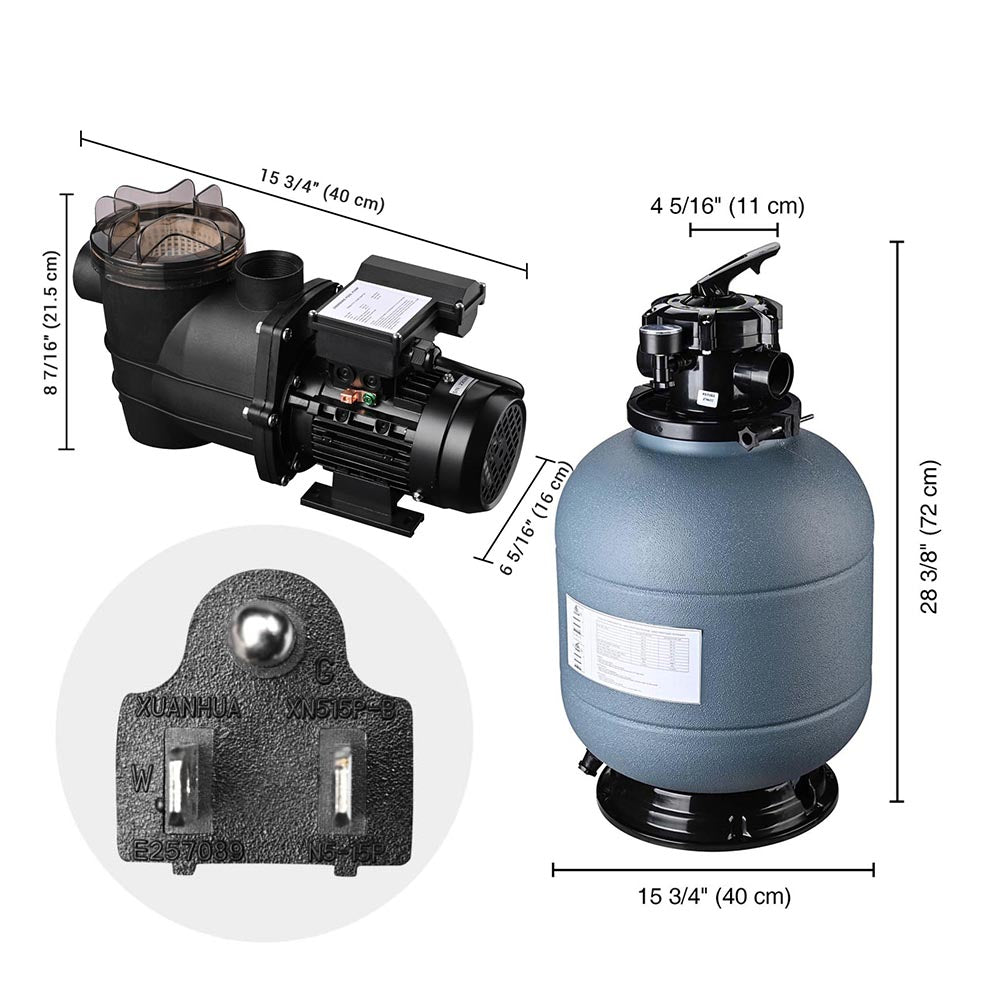 Yescom 16 Sand Filter and 3/4 HP Above Ground Pool Pump 5-Way