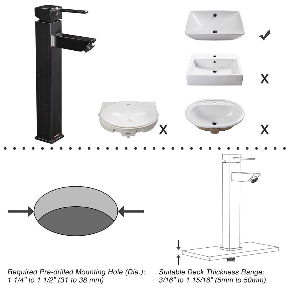 Aquaterior Bathroom Sink Faucet Square Cold & Hot 12H