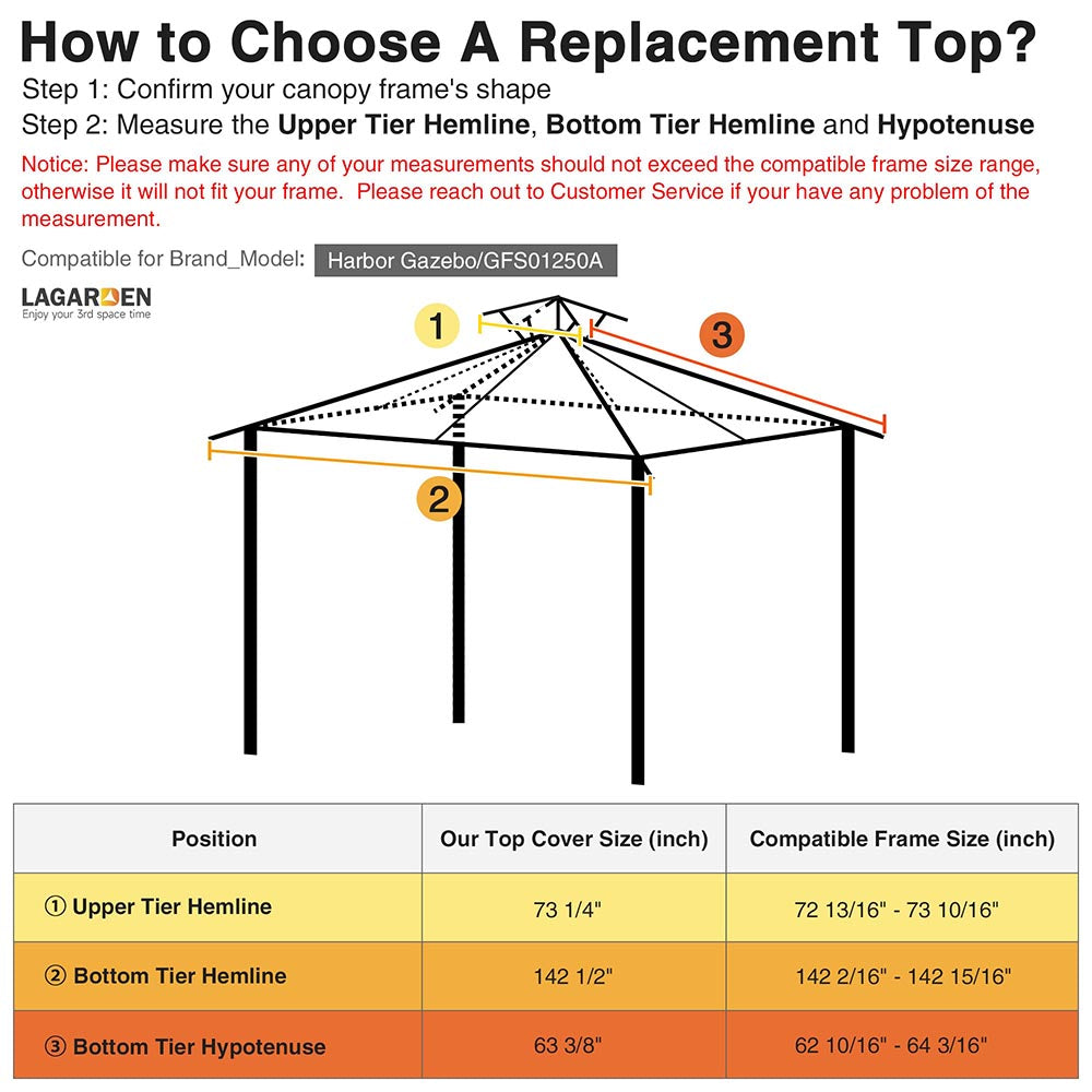 Yescom 2-tier 12Ft Gazebo Replacement for Harbor Gazebo GFS01250A