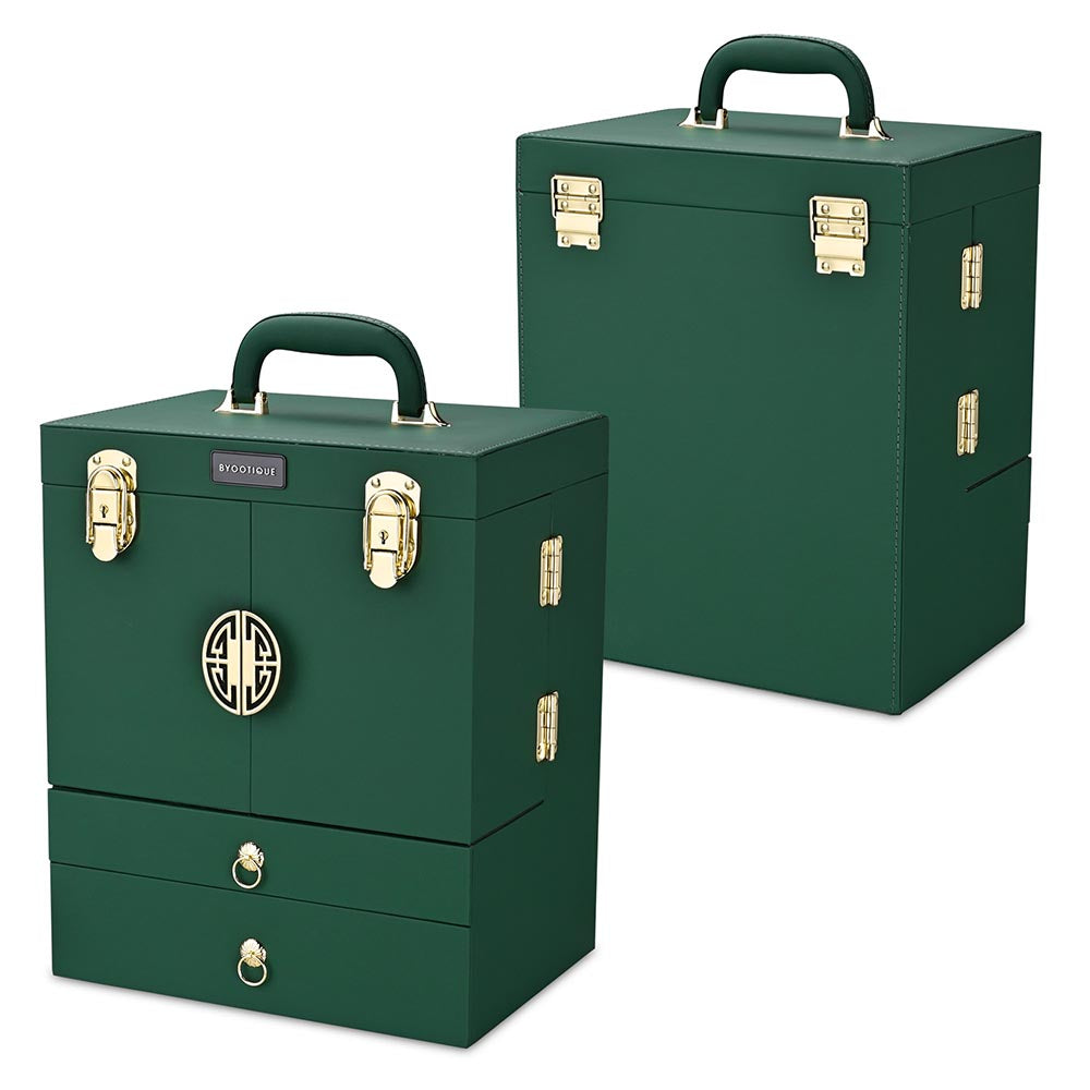 Byootique Makeup Case with Mirror Drawers Forest Green