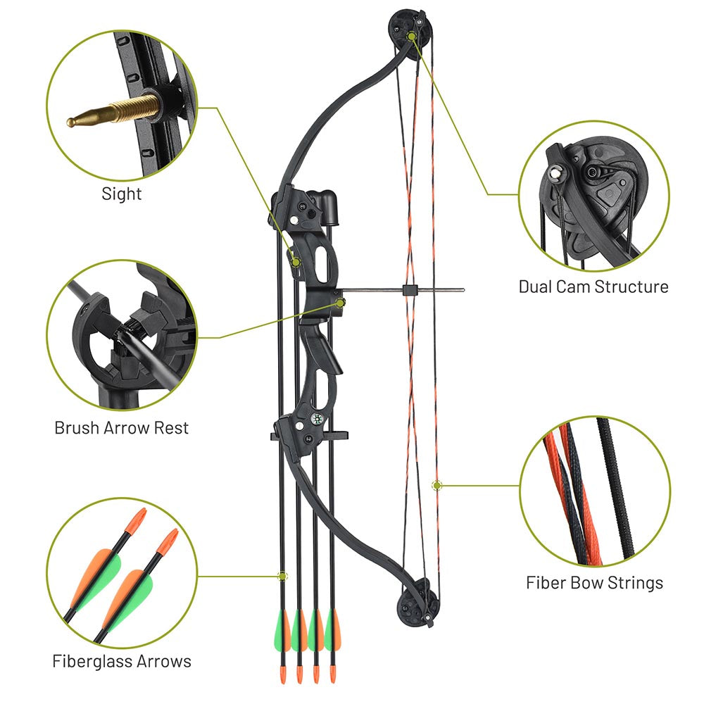 Yescom Youth Beginner Archery Compound Bow Set & 4 Arrows