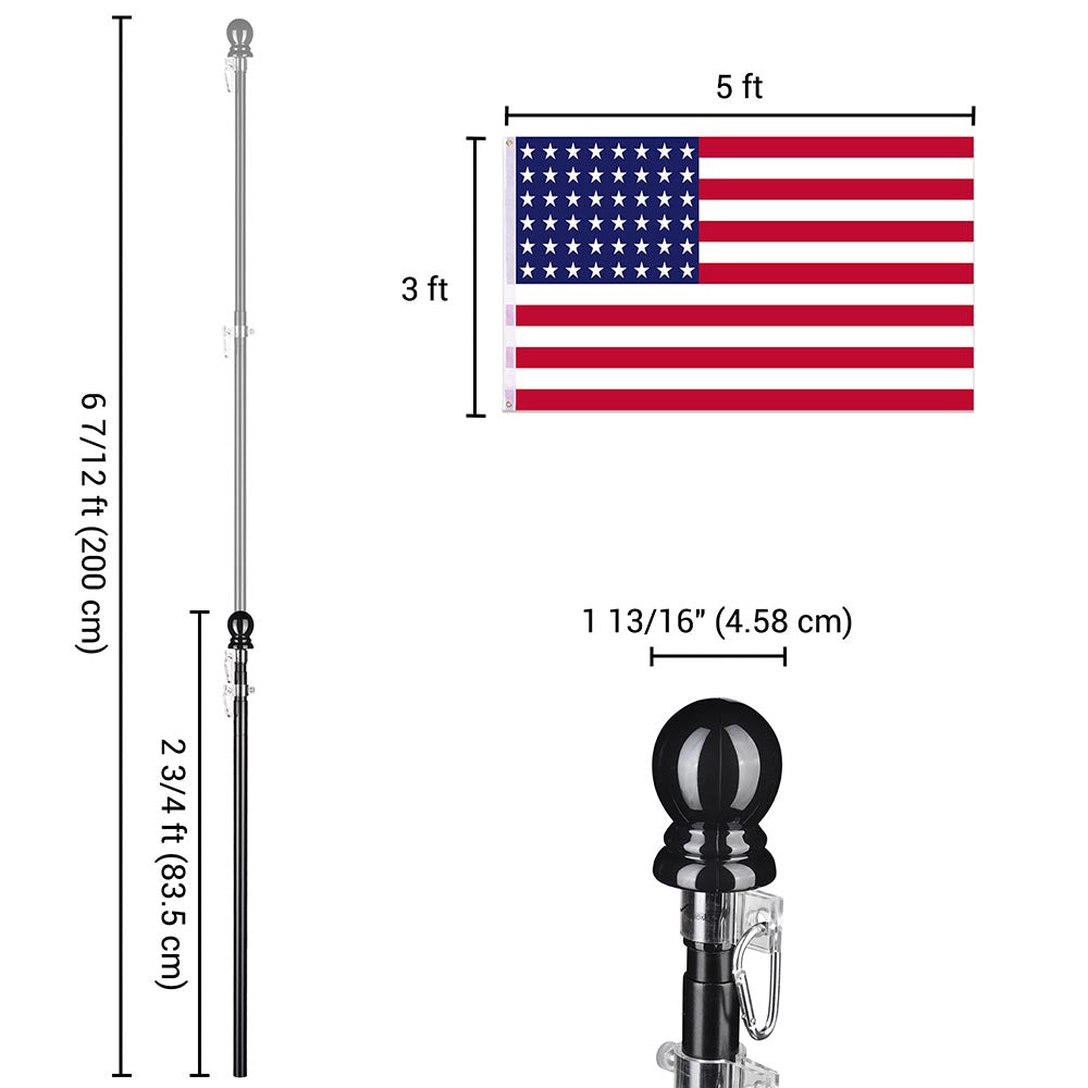 Yescom 6' American Aluminum Telescopic Flag Pole Set Black