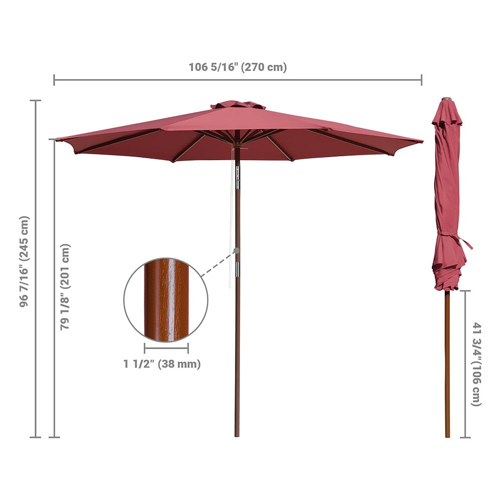 Yescom 9 ft 8-Rib Patio Outdoor Wooden Tilt Umbrella Color Options