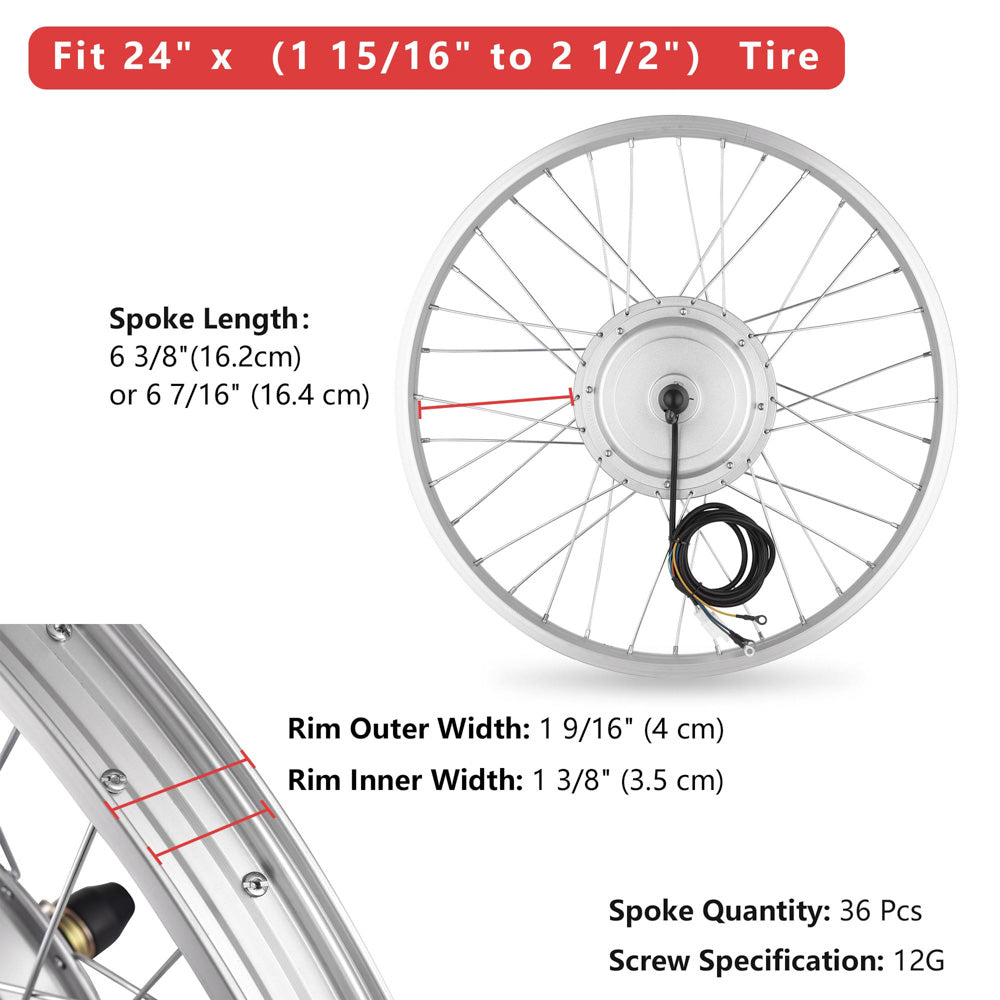 Yescom 24 Front Wheel Electric Bicycle Motor Kit 36v 750w