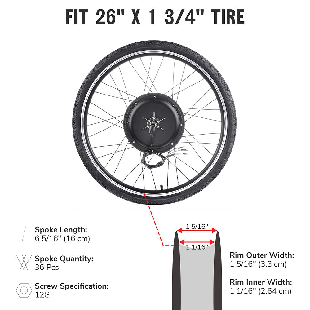 Yescom Brushless Electric Bicycle Engine, 48v 1000w Rear Wheel Hub Motor Kit