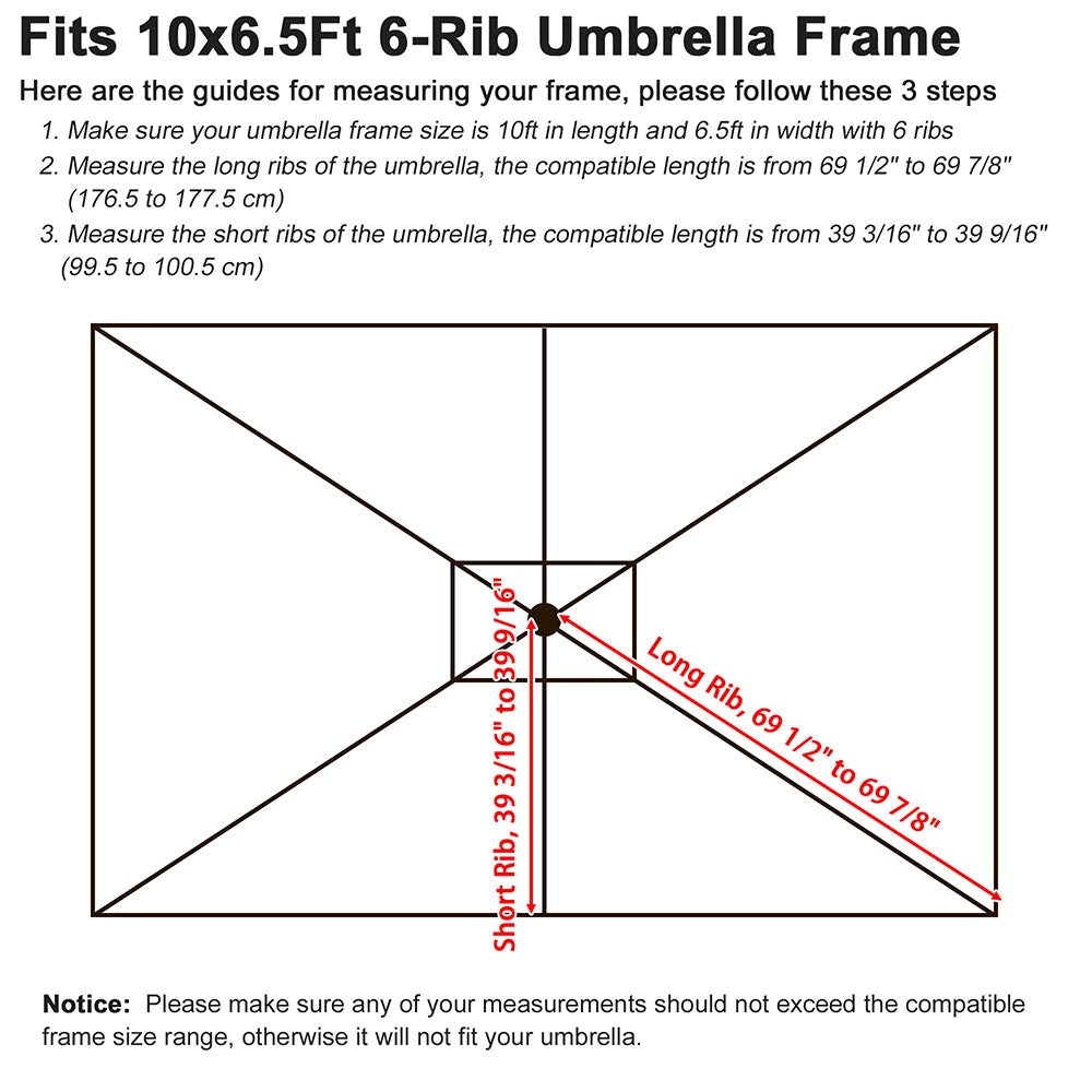 Yescom 10x6.5ft Canopy Replacement for Patio Rectangle Market Umbrellas