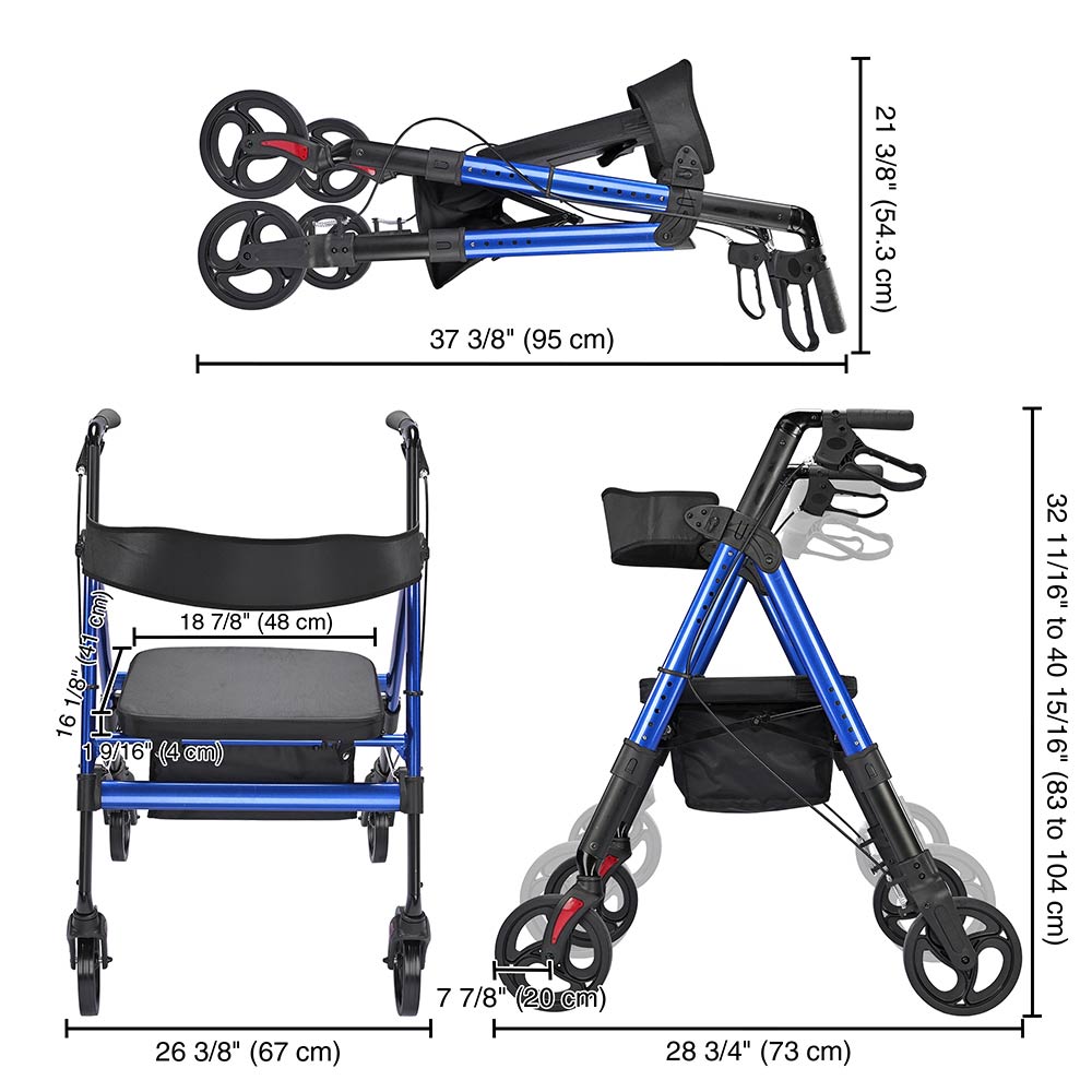 Yescom Rollator Walker with Seat Backrest 8 Casters 450lbs Capacity