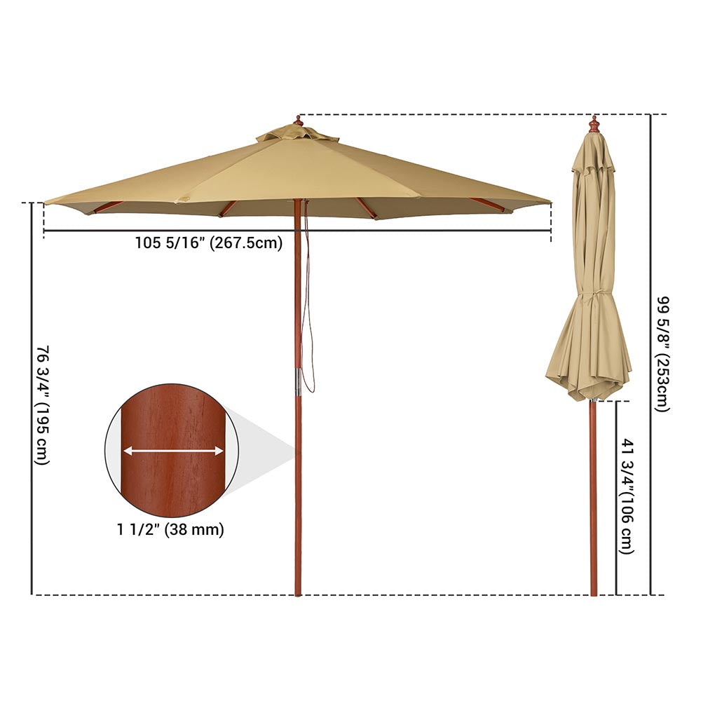 Yescom 9ft Patio Wood Market Umbrella Multiple Colors