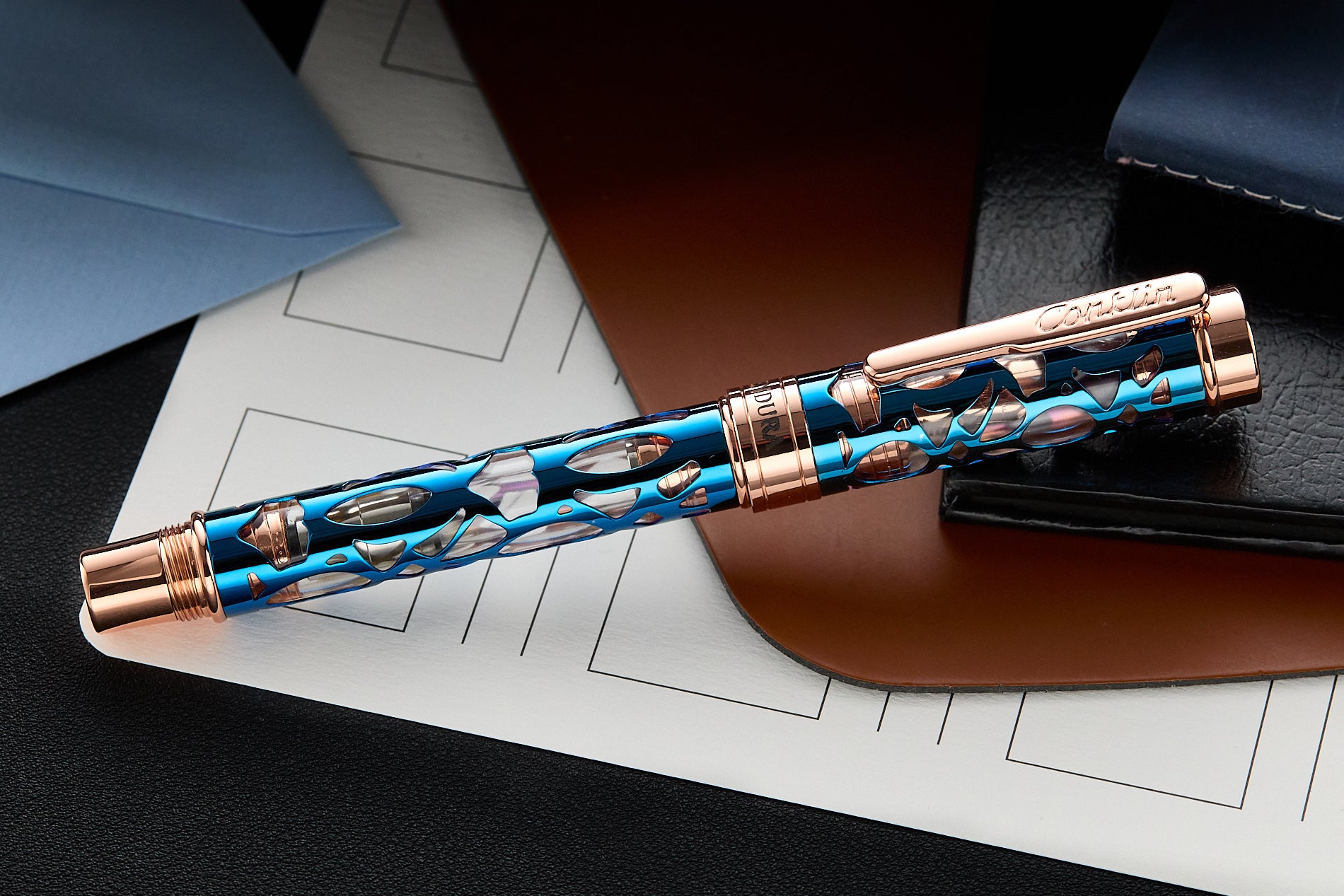 Conklin Endura Deco Crest Fountain Pen - Demo/Blue/Rosegold