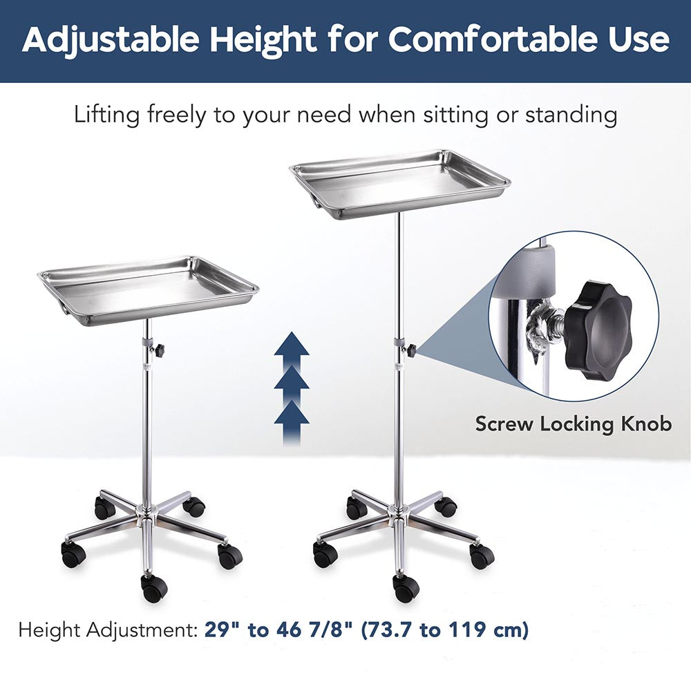 Yescom Mayo Stand Medical Equipment Stainless Steel Tray 5 Legs