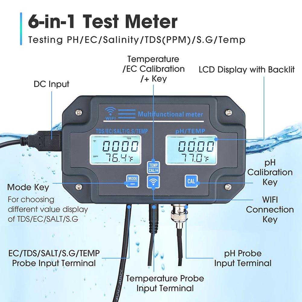 Yescom Multifunction Water Tester 6-in-1