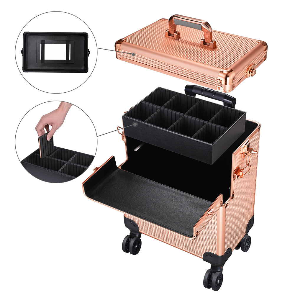 Byootique 2in1 Rolling Makeup Artist Case Lockable 4-Wheel