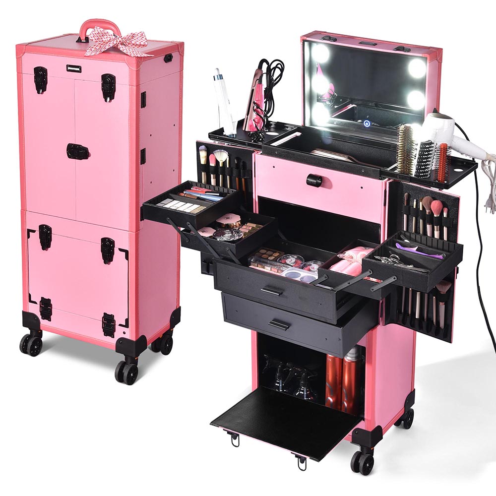 Byootique Professional Artist Rolling Makeup Case w/ Light & Mirror