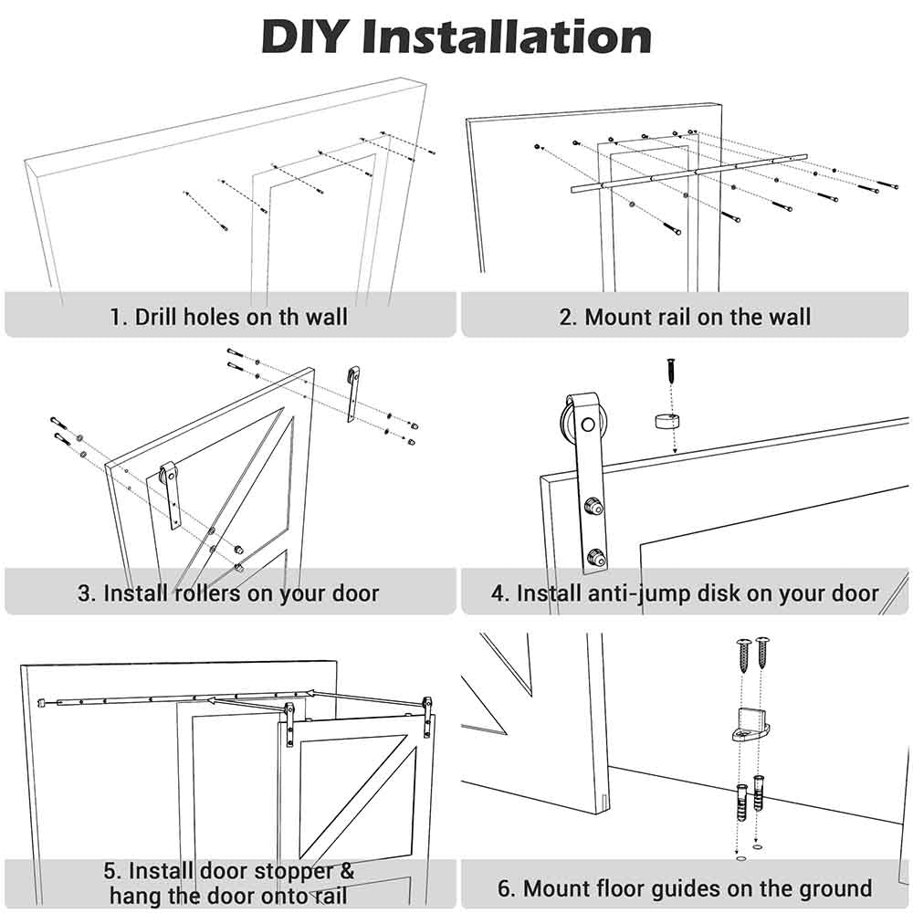 Yescom 6.6 ft Sliding Barn Door Hardware Kit Aluminum Track Black