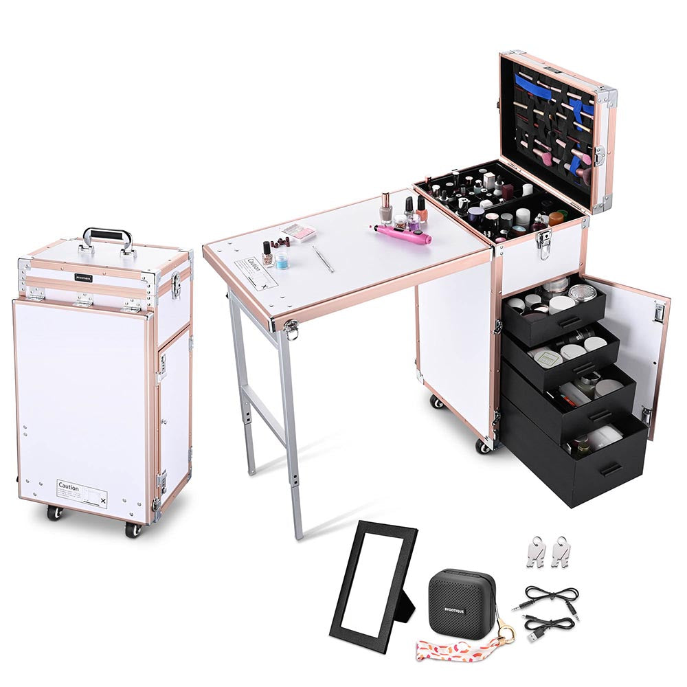 Byootique Nail Table Makeup Station Speaker Drawers Mirror