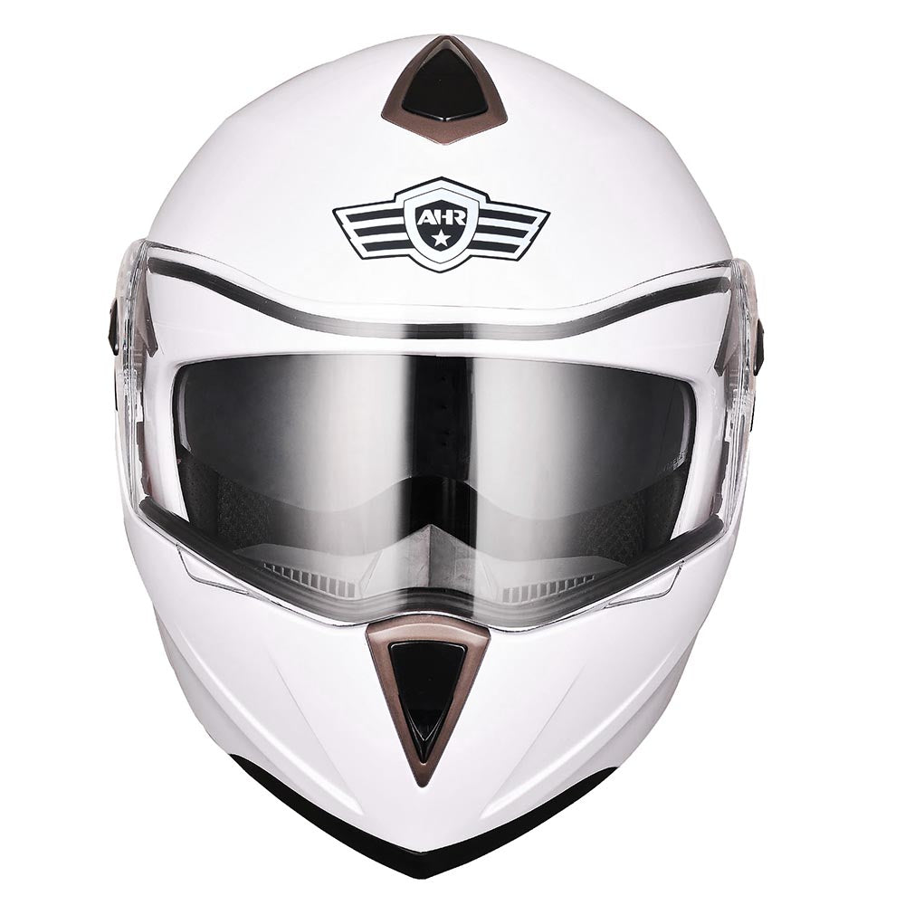 AHR Modular Helmet Flip Up Full Face Dual Visors DOT White