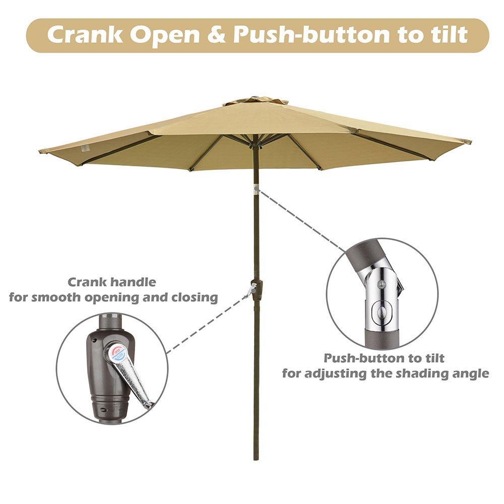 Yescom 9ft 8-Rib Patio Tilt Market Umbrella w/ 200gsm Canopy Tan