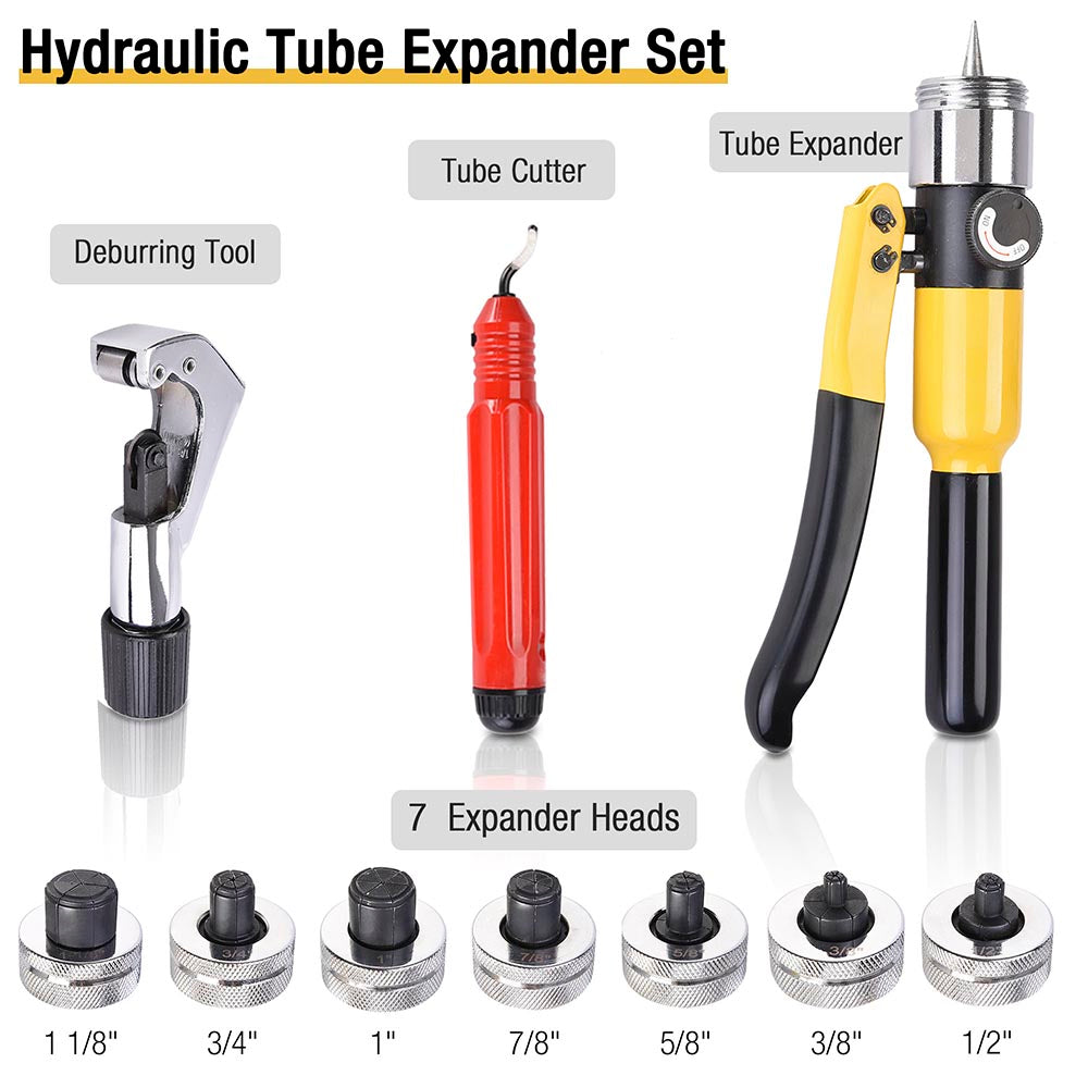 Yescom Hydraulic Tube Expander Pipe Expanding Tool 7Heads(3/8 to 1 1/8)